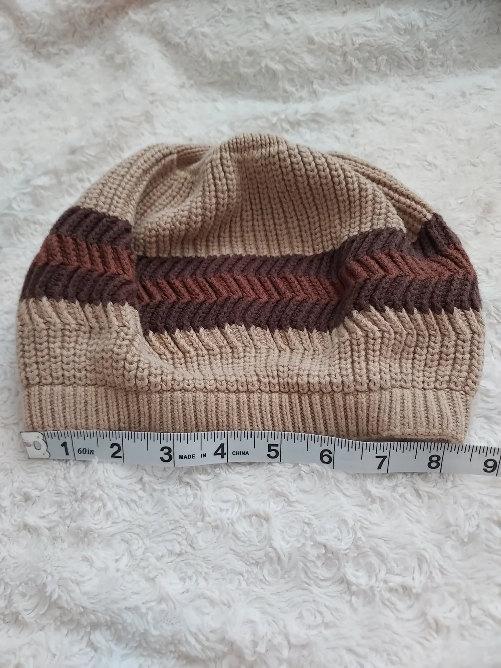 Beige and Brown Knit 100% Cotton  Slouch Beanie Hat Winter Academia Stylish